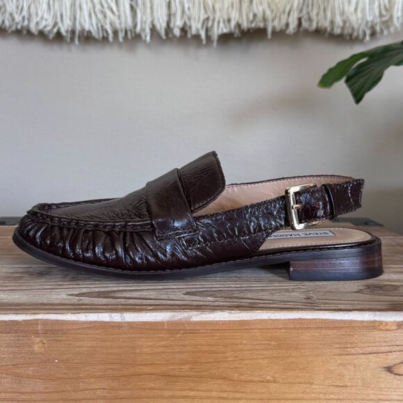 Steve Madden Reeves Brown Genuine Leather Gold Hardware Sling Back Loafer Size 8 - Picture 5 of 14
